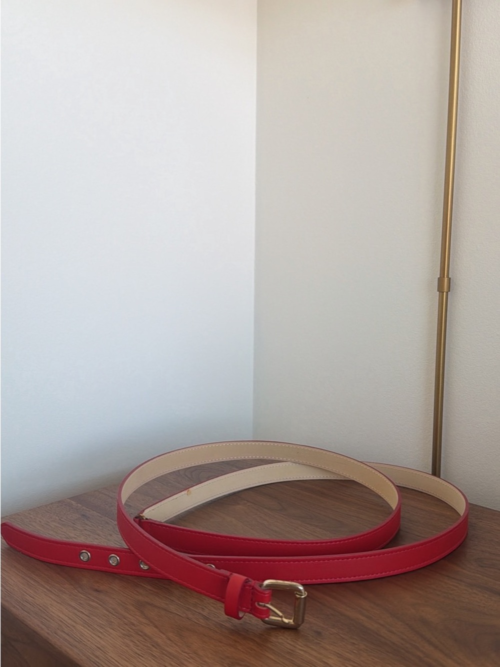 Reiss Red Leather Belt with Gold Buckle